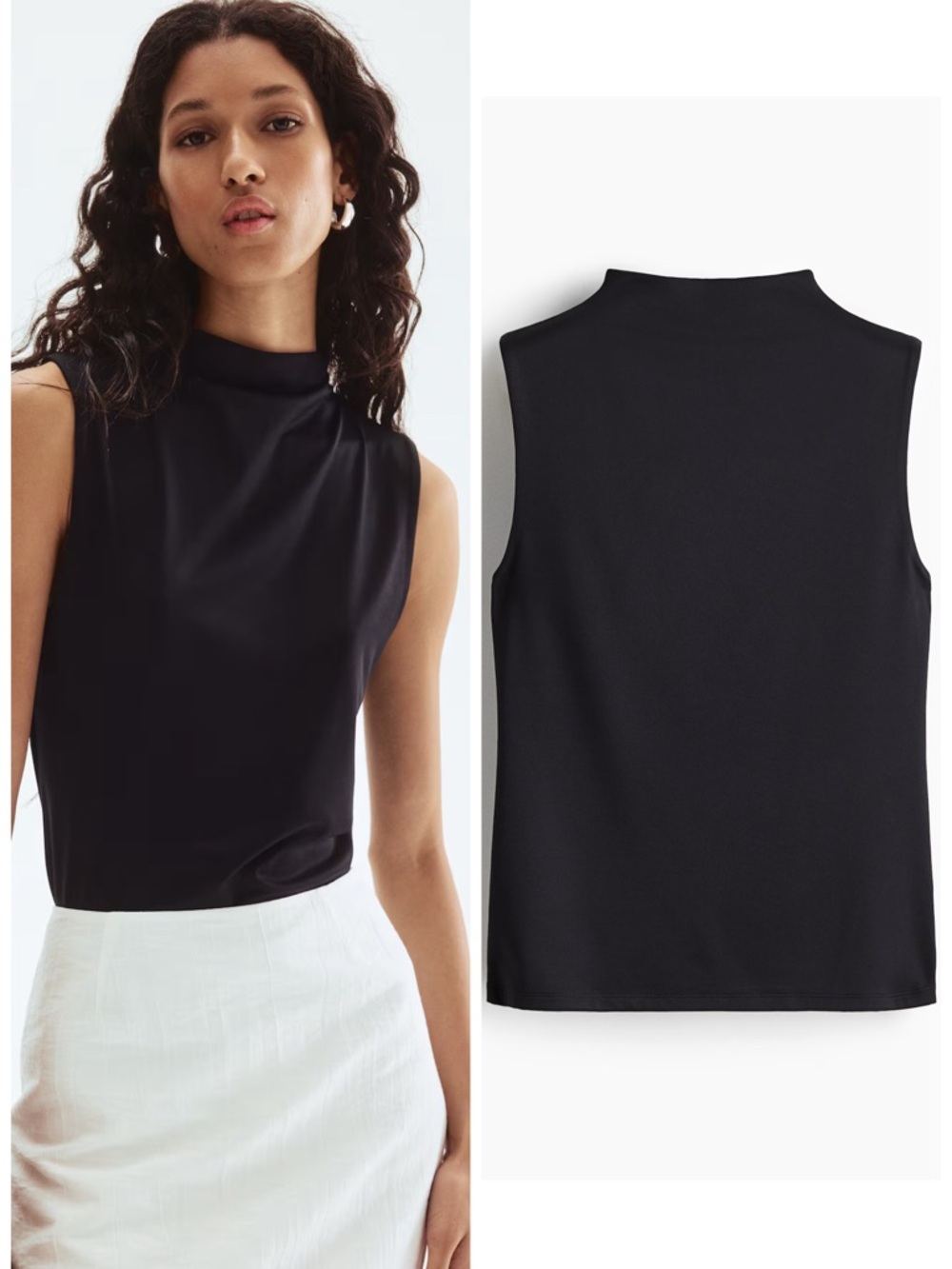 H&M Microfiber Mock Turtleneck Shell Top in Black Size L Basic Capsule Layer EUC